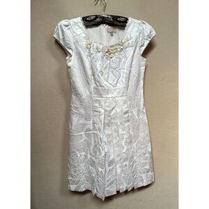 Moiselle Embroidered Pleated Cocktail Mini Dress Size 2 White Career Back Zip